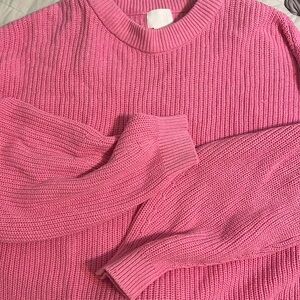 H&M Pink Cable Knit Oversized Cropped Pink crewneck Sweater L